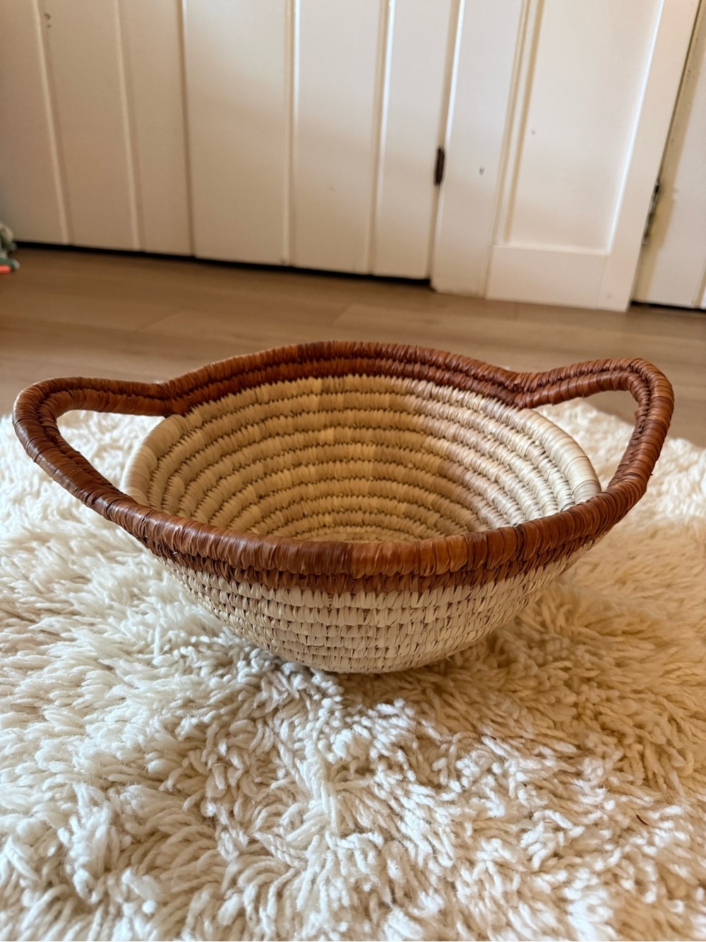 Handwoven Basket with Handles Brown Tan